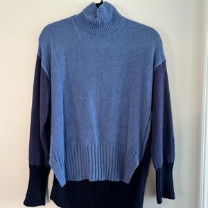 Blue color block turtle neck